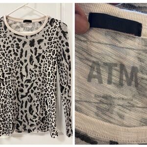 ATM Anthony Thomas Melillo Slub Jersey Long Sleeve Destroyed Tee Animal Print XS